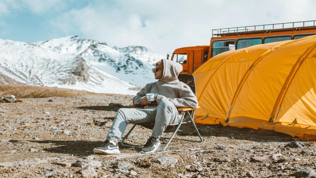 Man enjoying his off grid camp site