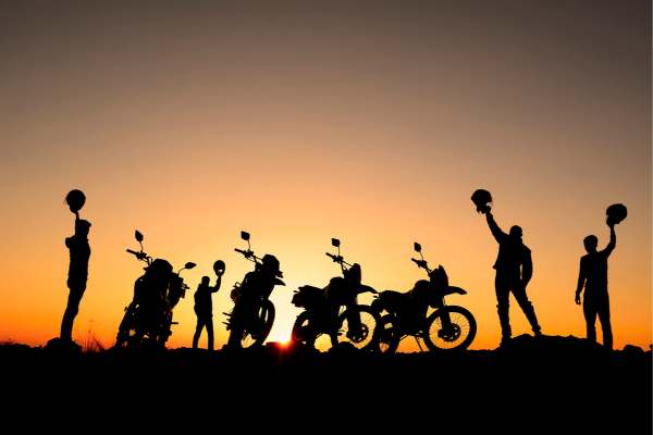 Beautiful sunset with motorcycles out camping